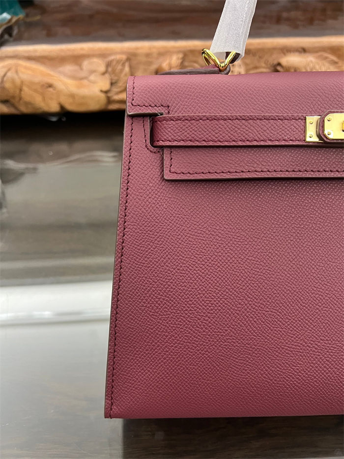 Hermes Kelly 25/28cm Sellier Bag Epsom Leather Silver/Gold Metal In Bordeaux High