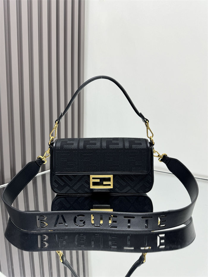 BAGUETTE canvas Laser Cut Strap bag Black High