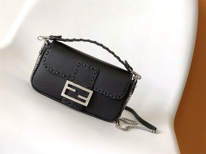 MINI BAGUETTE Selleria bag with 309 hand-sewn topstitches Black High