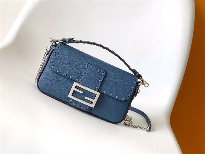 MINI BAGUETTE Selleria bag with 309 hand-sewn topstitches Dark Blue High