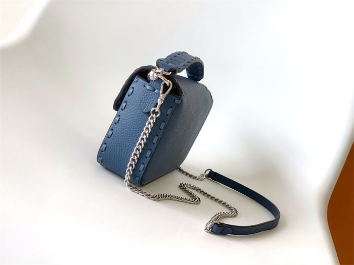 MINI BAGUETTE Selleria bag with 309 hand-sewn topstitches Dark Blue High