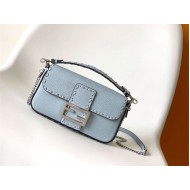 MINI BAGUETTE Selleria bag with 309 hand-sewn topstitches Light Blue High