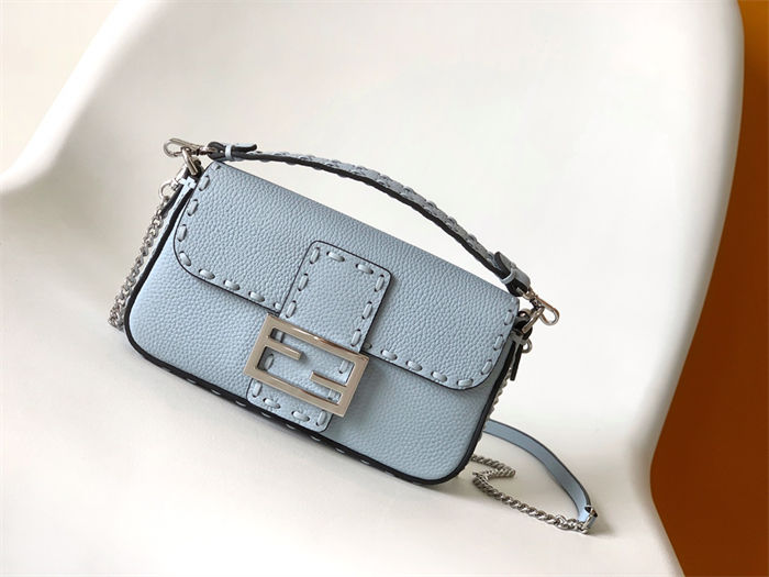 MINI BAGUETTE Selleria bag with 309 hand-sewn topstitches Light Blue High