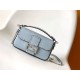 MINI BAGUETTE Selleria bag with 309 hand-sewn topstitches Light Blue High