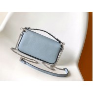 MINI BAGUETTE Selleria bag with 309 hand-sewn topstitches Light Blue High