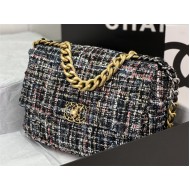 Large Chanel 19 Flap Bag Tweed Gold-Tone Black-Pink High