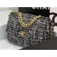 Large Chanel 19 Flap Bag Tweed Gold-Tone Black-Pink High