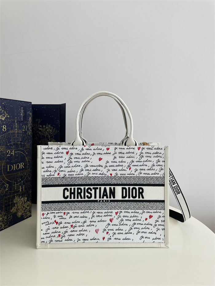 MEDIUM Dior BOOK TOTE Dioramour Je Vous Adore Embroidery High