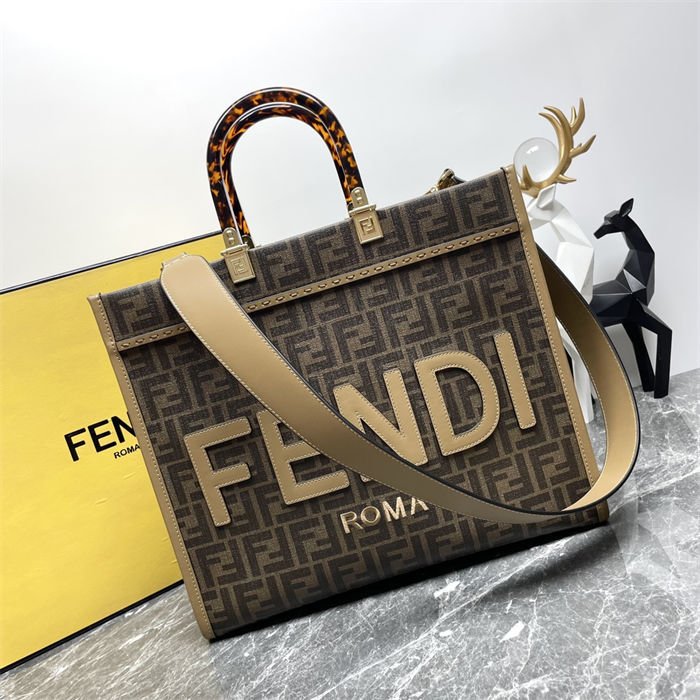 MEDIUM Fendi SUNSHINE FF jacquard fabric Brown High