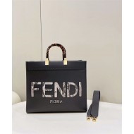 MEDIUM Fendi SUNSHINE Leather & Elaphe Shopper Black High