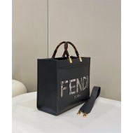 MEDIUM Fendi SUNSHINE Leather & Elaphe Shopper Black High