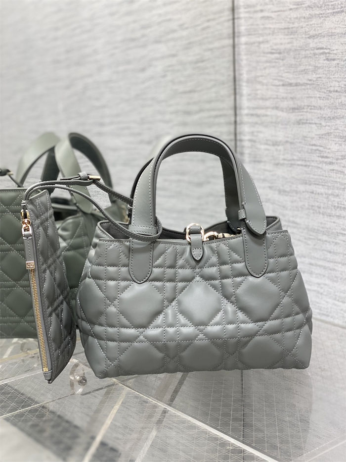 SMALL DIOR TOUJOURS BAG Macrocannage Calfskin Stone Gray High