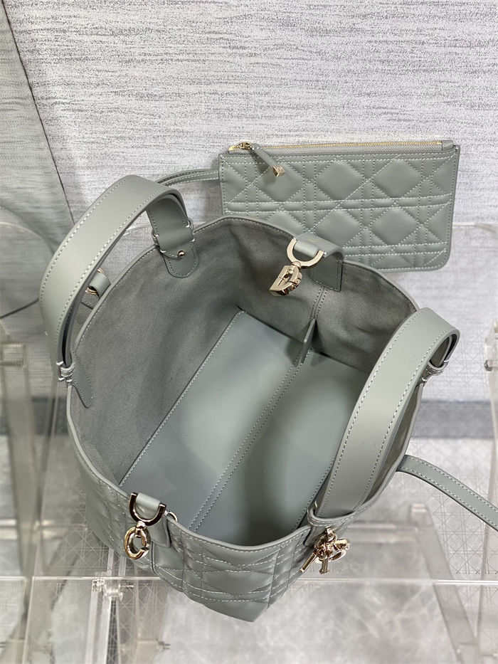 SMALL DIOR TOUJOURS BAG Macrocannage Calfskin Stone Gray High