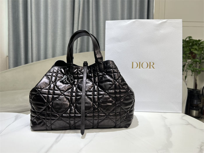 LARGE DIOR TOUJOURS BAG Macrocannage Crinkled Calfskin Black High