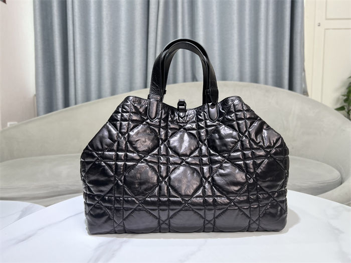 LARGE DIOR TOUJOURS BAG Macrocannage Crinkled Calfskin Black High