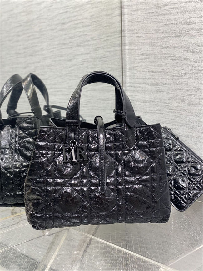 MEDIUM DIOR TOUJOURS BAG Macrocannage Crinkled Calfskin Black High