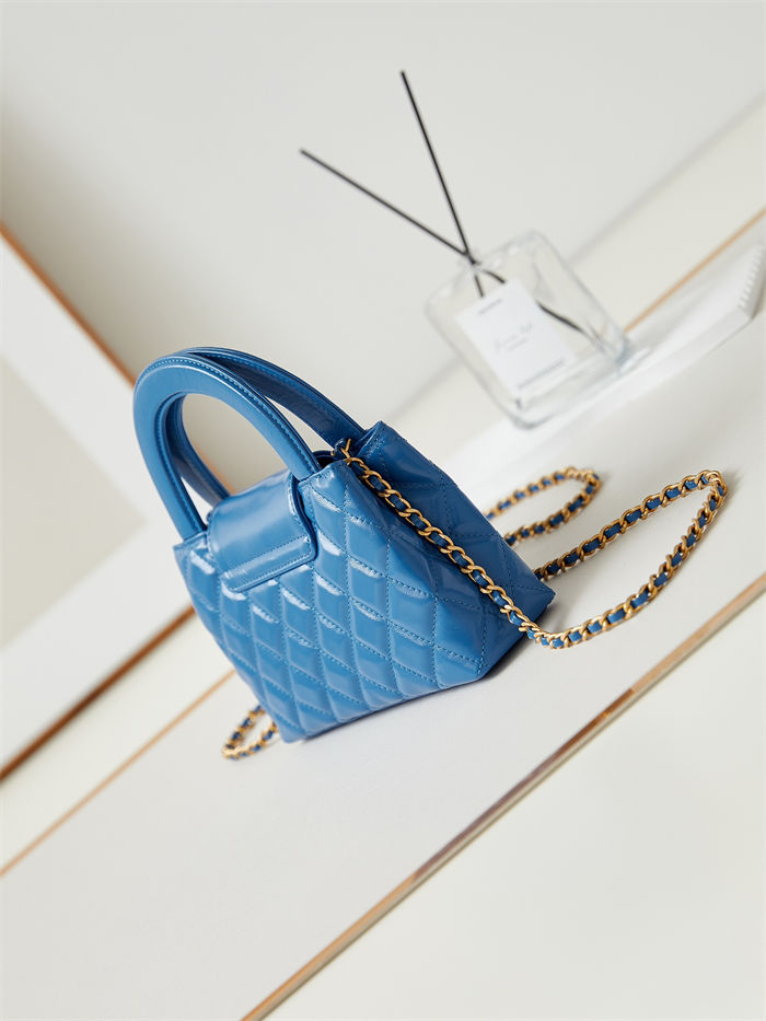 Chanel MINI SHOPPING BAG AS4416 Shiny Aged Calfskin & Gold-Tone Metal Blue-Royal High