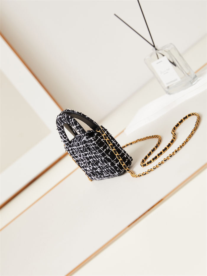 Chanel CLUTCH WITH CHAIN AP3435 Cotton Tweed & Gold-Tone Metal Black High