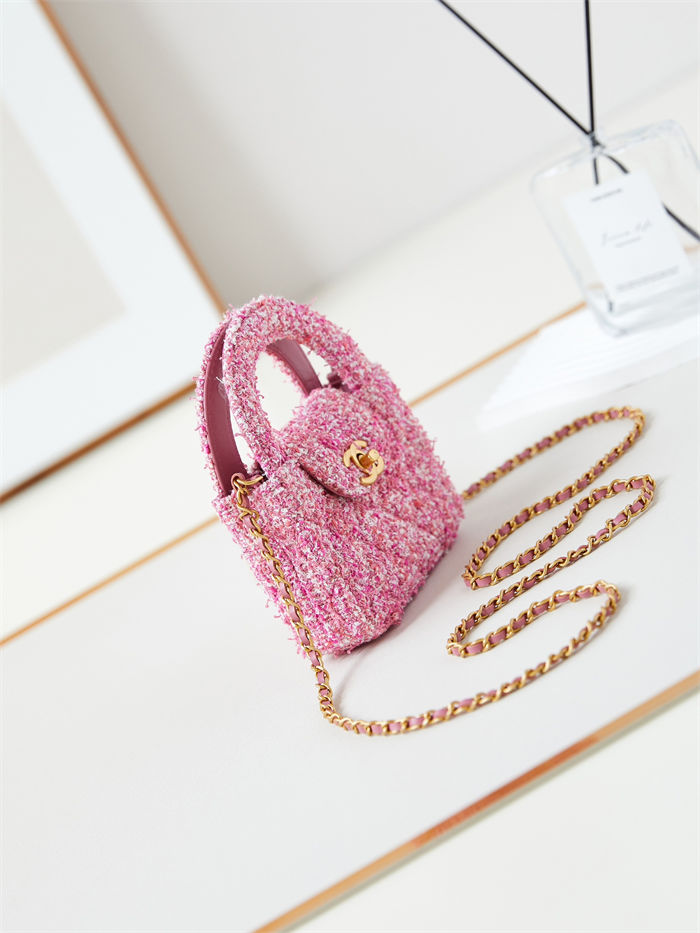 Chanel CLUTCH WITH CHAIN AP3435 Cotton Tweed & Gold-Tone Metal Pink High