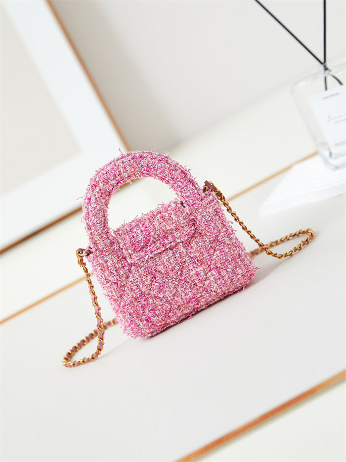 Chanel CLUTCH WITH CHAIN AP3435 Cotton Tweed & Gold-Tone Metal Pink High