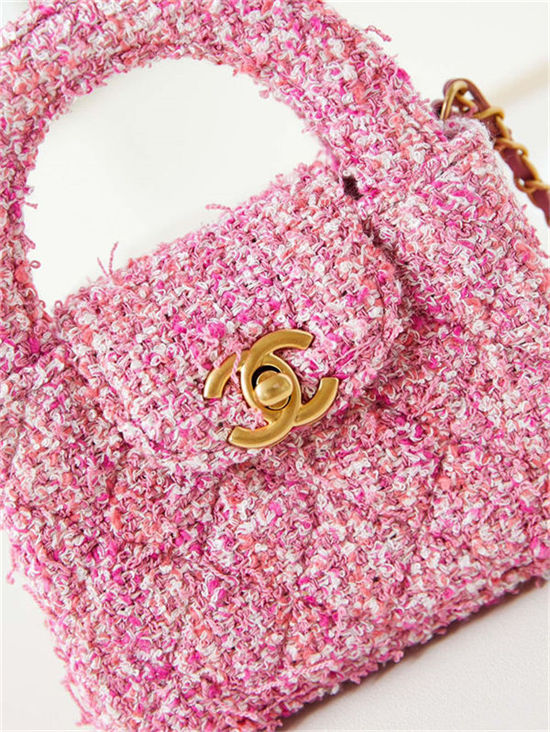 Chanel CLUTCH WITH CHAIN AP3435 Cotton Tweed & Gold-Tone Metal Pink High