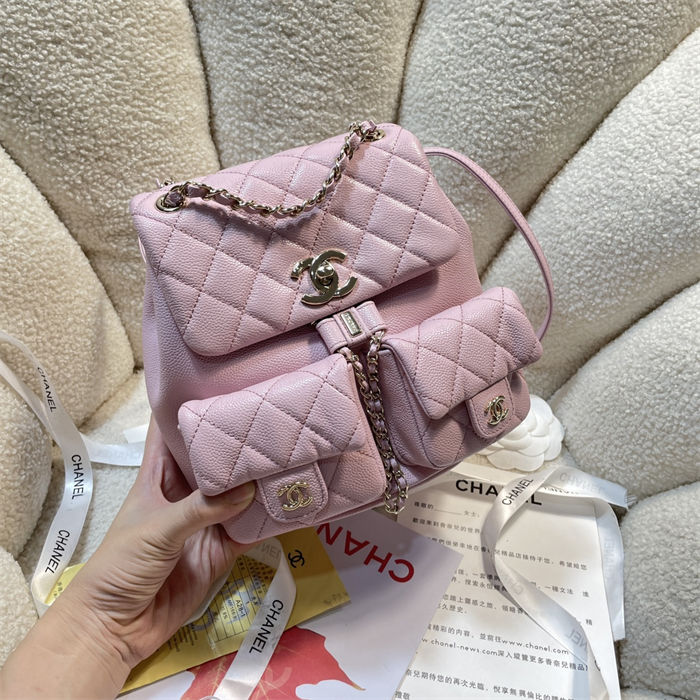 Chanel BACKPACK AS3860 Grained Shiny Calfskin & Gold-Tone Metal Pink-Light A