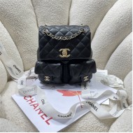 Chanel BACKPACK AS3860 Grained Shiny Calfskin & Gold-Tone Metal Black A