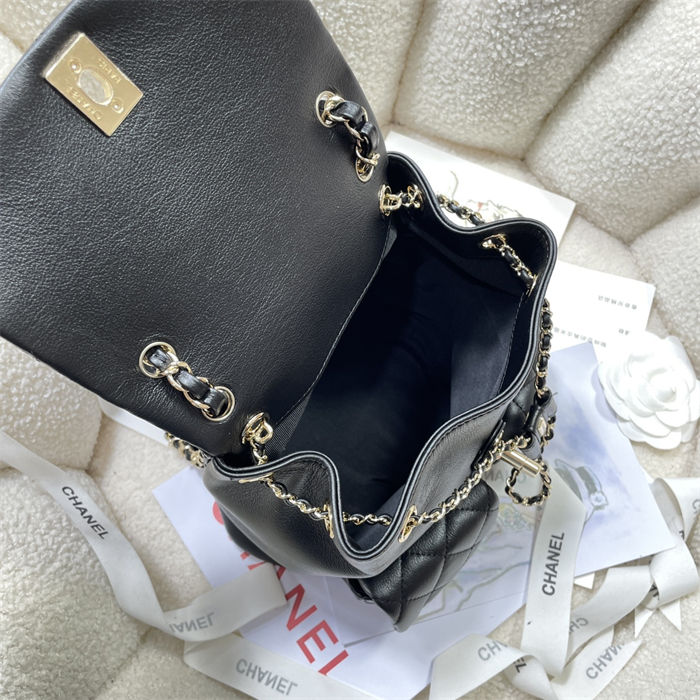 Chanel BACKPACK AS3860 Grained Shiny Calfskin & Gold-Tone Metal Black A