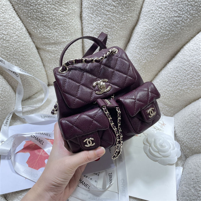 Chanel SMALL BACKPACK AS3787 Grained Shiny Calfskin & Gold-Tone Metal Burgundy A