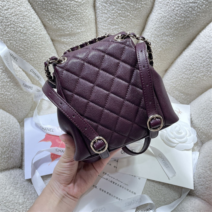 Chanel SMALL BACKPACK AS3787 Grained Shiny Calfskin & Gold-Tone Metal Burgundy A