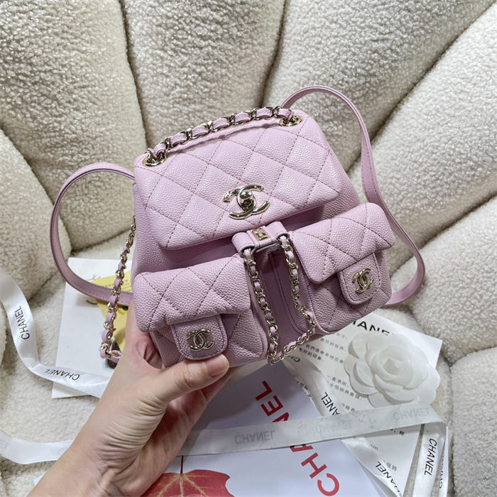 Chanel SMALL BACKPACK AS3787 Grained Shiny Calfskin & Gold-Tone Metal Pink-Light A