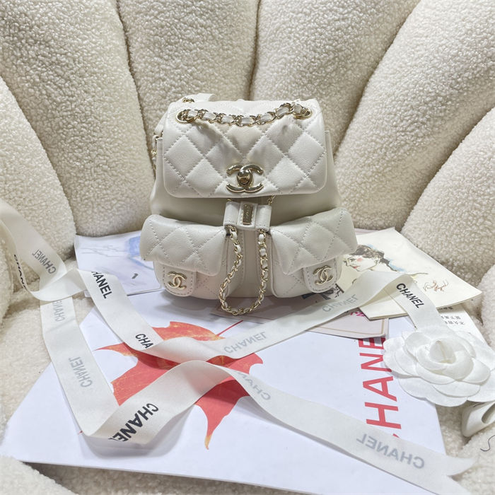 Chanel SMALL BACKPACK AS3787 Calfskin & Gold-Tone Metal White A