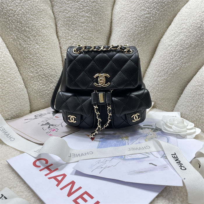 Chanel SMALL BACKPACK AS3787 Calfskin & Gold-Tone Metal Black A