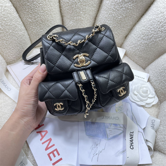 Chanel SMALL BACKPACK AS3787 Calfskin & Gold-Tone Metal Black A