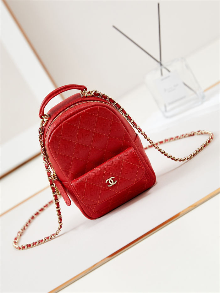 Chanel Mini Backpack Grained Calfskin Gold-Tone Metal AP3753 Red High