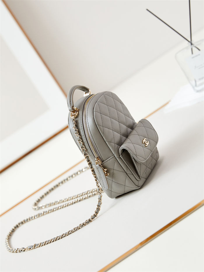 Chanel Mini Backpack Grained Calfskin Gold-Tone Metal AP3753 Grey High