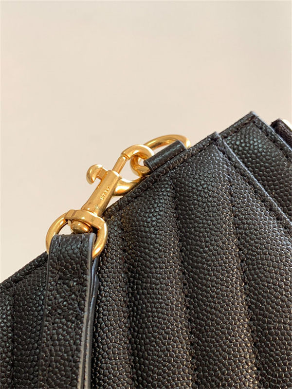 CASSANDRE MATELASSÉ LARGE POUCH IN GRAIN DE POUDRE LEATHER Black-Gold High