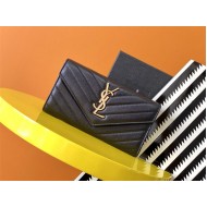 CASSANDRE MATELASSÉ LARGE FLAP WALLET IN GRAIN DE POUDRE LEATHER Black-Gold High