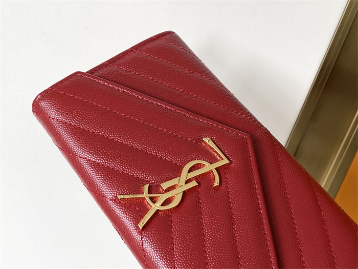 CASSANDRE MATELASSÉ LARGE FLAP WALLET IN GRAIN DE POUDRE LEATHER Red High