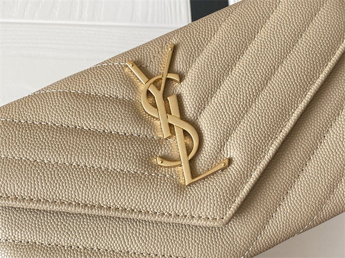 CASSANDRE MATELASSÉ LARGE FLAP WALLET IN GRAIN DE POUDRE LEATHER Beige High