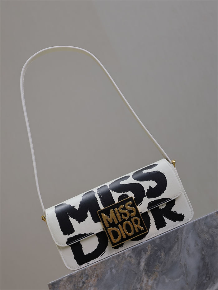 MISS DIOR FLAP BAG Miss Dior Graffiti Printed Calfskin White High