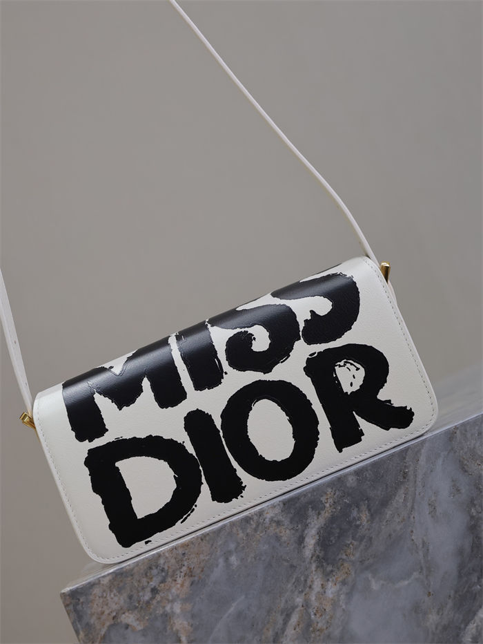 MISS DIOR FLAP BAG Miss Dior Graffiti Printed Calfskin White High