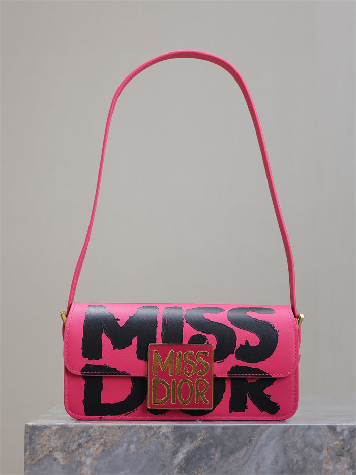 MISS DIOR FLAP BAG Miss Dior Graffiti Printed Calfskin Fuchsia High