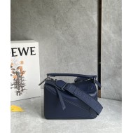 Small Puzzle bag in satin calfskin with jacquard strap Abyss Blue High