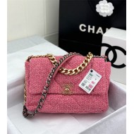 Large Chanel 19 Flap Bag Tweed Gold-Tone Rose-Pink High