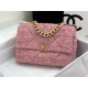 Large Chanel 19 Flap Bag Tweed Gold-Tone Pink High