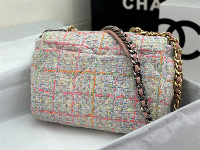 Large Chanel 19 Flap Bag Tweed Gold-Tone Pink High