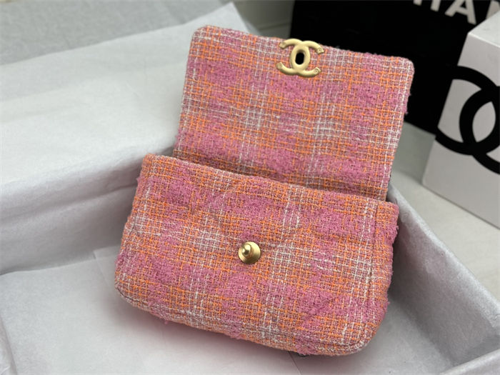 Large Chanel 19 Flap Bag Tweed Gold-Tone Pink-Orange High