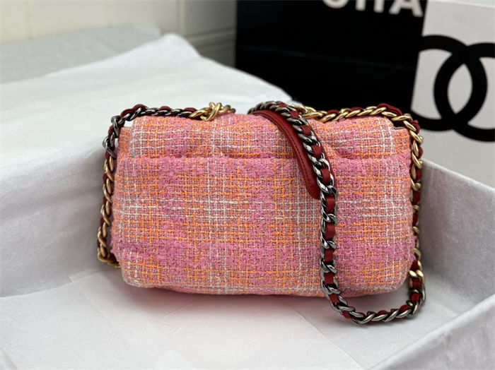 Large Chanel 19 Flap Bag Tweed Gold-Tone Pink-Orange High