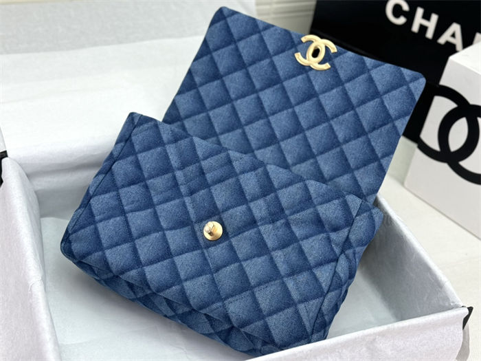 Large Chanel 19 Flap Bag Denim Gold-Tone Blue High